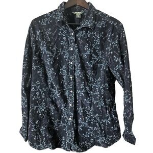Eddie Bauer Women’s Size XXL Black Floral Pin Whale Corduroy Button Up Blouse